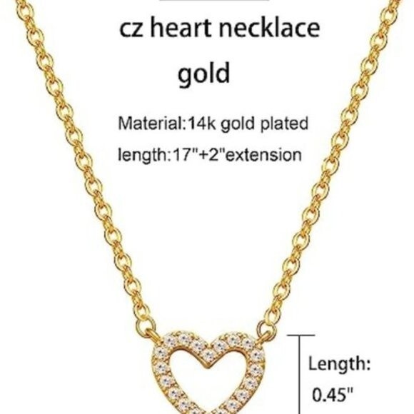 Danity CZ Heart Necklace 14k Gold Plated Heart Pendant Choker Necklaces Small - Picture 4 of 4